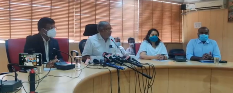 Education Minister Suresh Kumar at a presser announcing PUC II exams time table