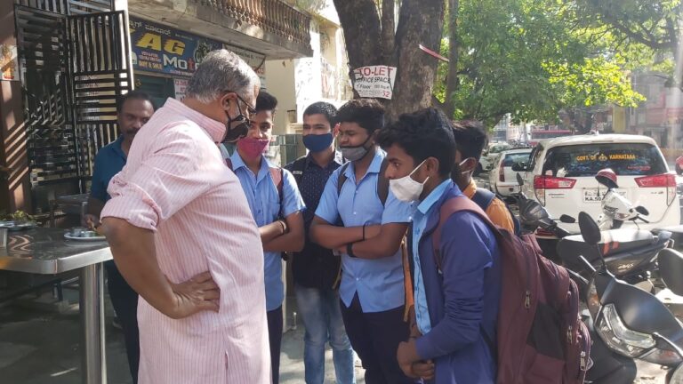 Minister Suresh Kumar interacting with students