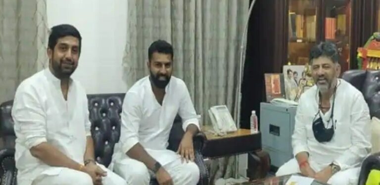 Raksha Ramaiah and Mohammad Nalpad with KPCC president DK Shivakumar