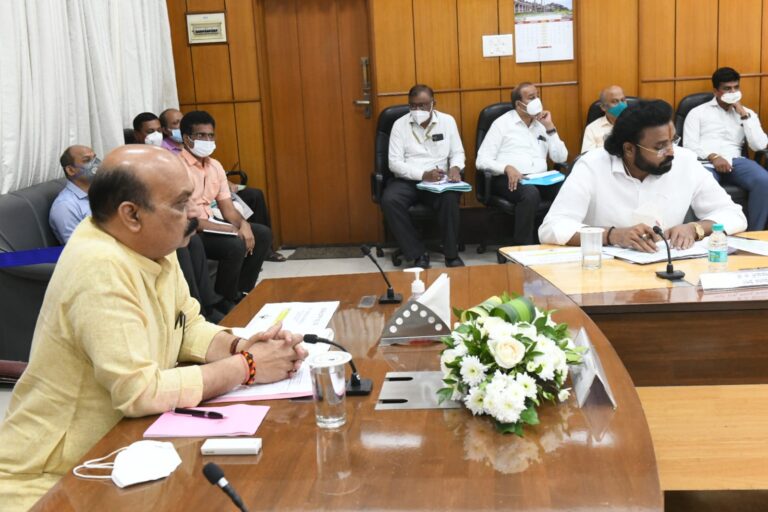 CM Bommai with Transport Minister Sriramulu during review of Transport department in Bengaluru