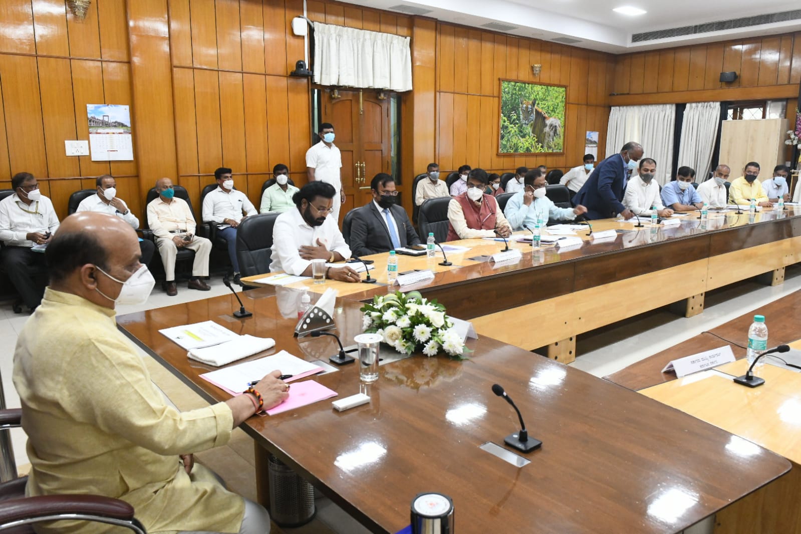 CM Bommai with Transport Minister Sriramulu during review of Transport department in Bengaluru