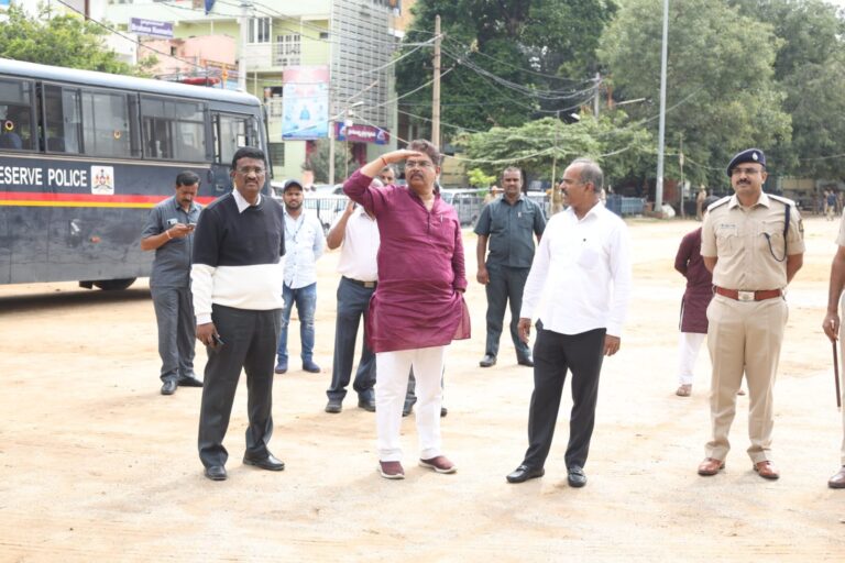 Karnataka Revenue Minister R Ashoka along with Bangalore Central MP P C Mohan on Saturday visited the Idgah ground in Chamrajpet.
