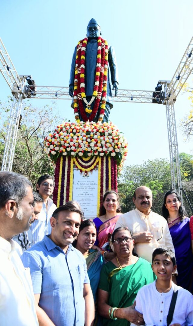 Karnataka Chief Minister Basavaraj Bommai unvield statue of state's first chief minister K C Reddy in Bengaluru.