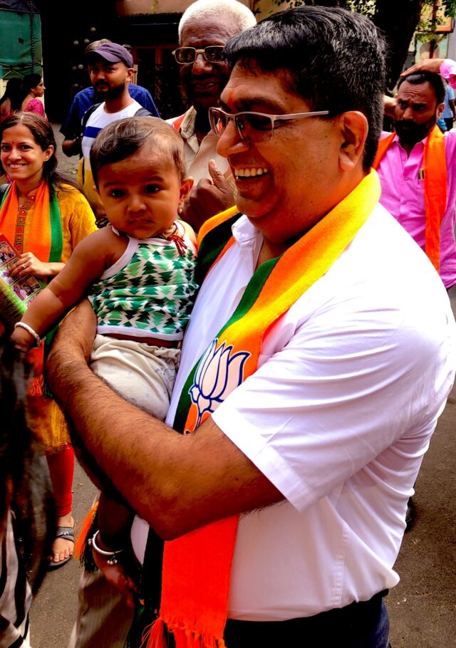 Bhaskar Rao during door to door campaign