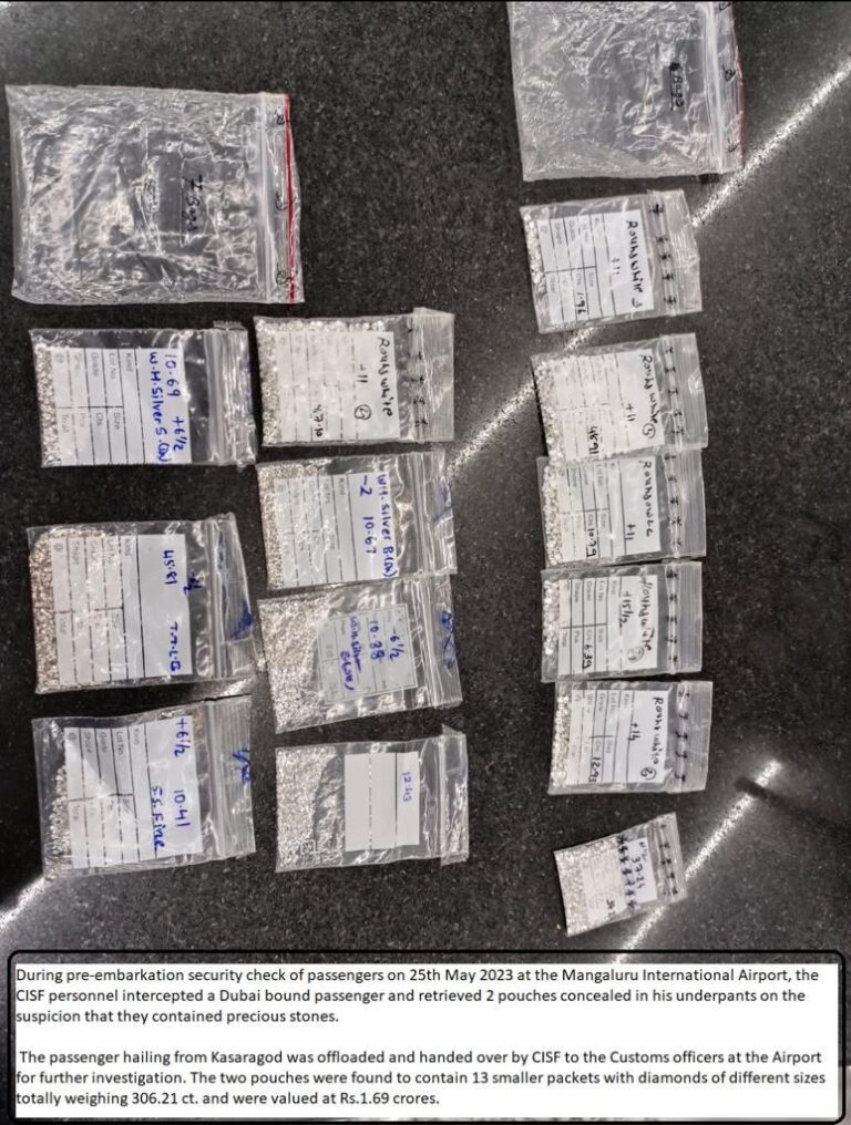 Mangalore Airport: Diamonds worth 1.69 crore seized at Mangalore International Airport