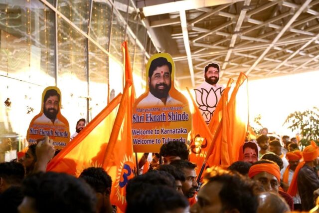 Maharashtra CM Eknath Shinde campaigning on behalf of BJP candidates in Kapu and Udupi town