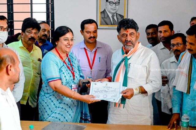 DK Shivakumar held road show in Ramanagara in celebration of victory