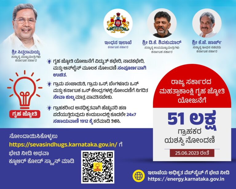 ಗೃಹ ಜ್ಯೋತಿ: ಕಳೆದ ಎಂಟು ದಿನಗಳಲ್ಲಿ 51 ಲಕ್ಷ ನೋಂದಣಿ 1 Gruha Jyothi: 51 lakh registered in last eight days