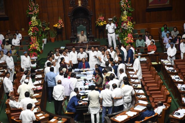 'Guarantee delay': BJP leaders protest in Karnataka Legislative Assembly