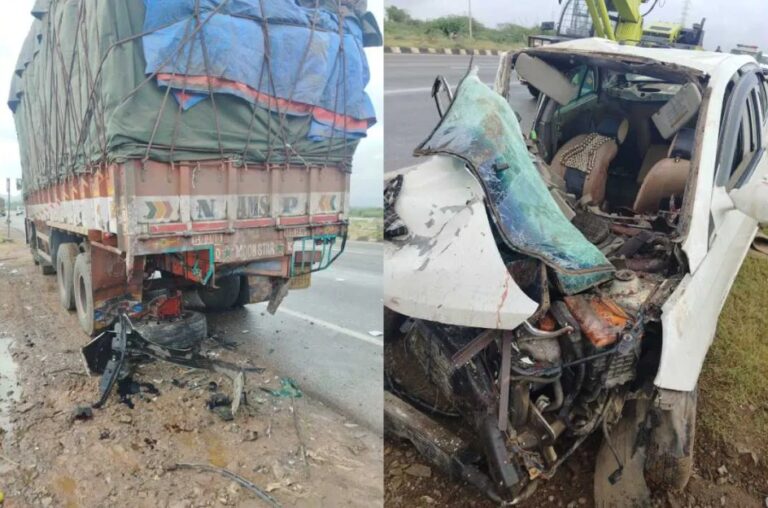 Chitradurga: speeding car collided lorry from behind, four died on the spot