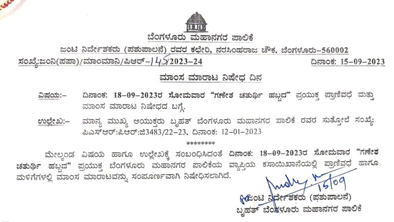 Ganesh Chaturthi 2023: Ban on sale of meat under BBMP limits