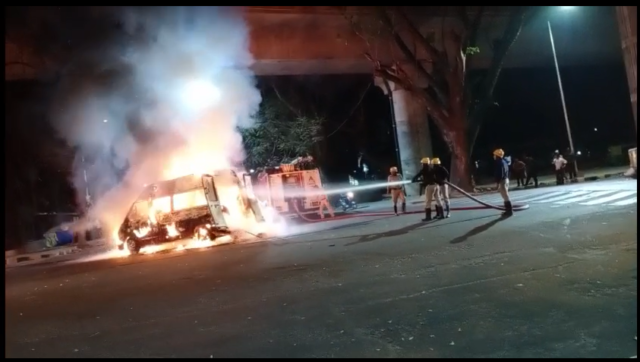 Ambulance caught fire in the middle of the road