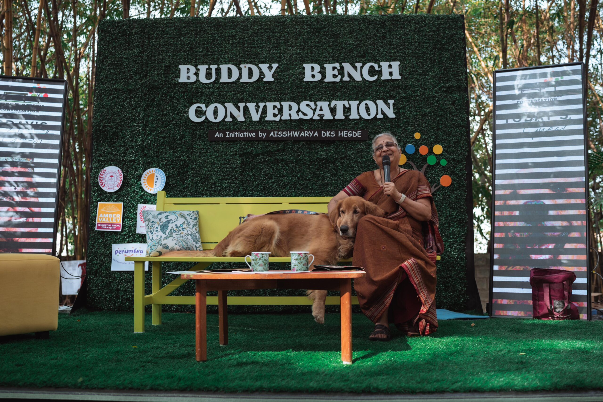 Aishwarya DKS Hegde Launches First Episode of “Buddy Bench Conversations” Sudha Murthy and Pet Dog Gopi Murthy as Guest