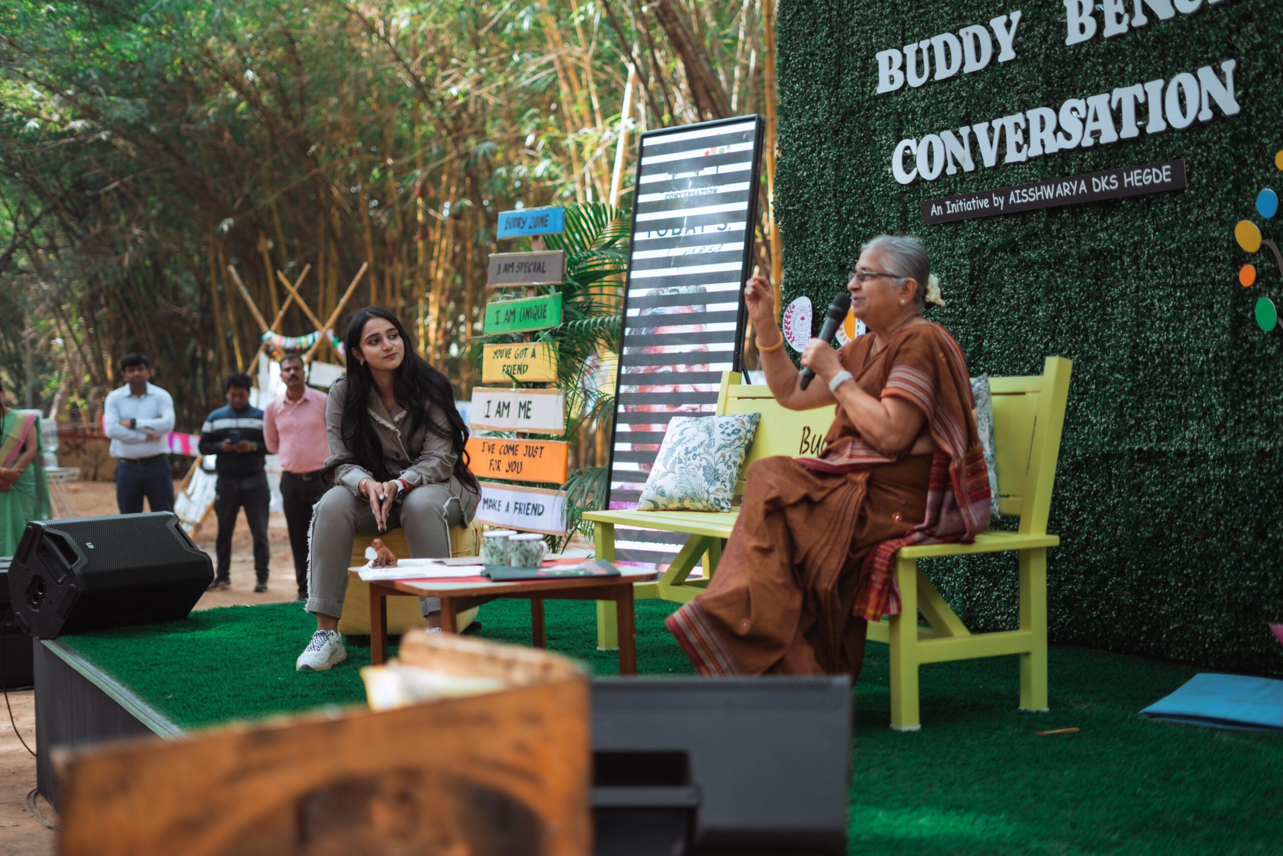 Aishwarya DKS Hegde Launches First Episode of “Buddy Bench Conversations” Sudha Murthy and Pet Dog Gopi Murthy as Guest
