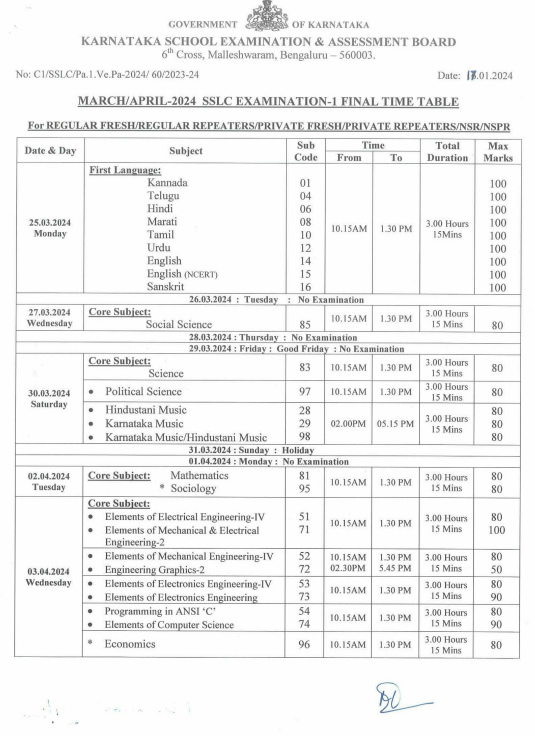 Karnataka: Final Schedule of Class 10, Secondary PUC Exams Announced