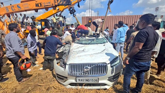 Six persons including two children were killed when a container truck toppled and fell on their Volvo car near Nelamangala on NH48. The victims were on their way to Vijayapura for vacation when the accident took place.