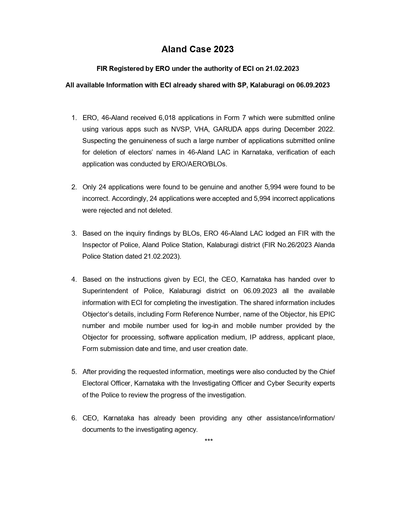 Aland Voter Case 2023: Karnataka Election Commission CEO clarifies – only 24 out of 6,018 applications are genuine