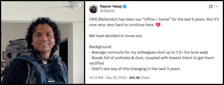 Tired of potholes and heavy traffic on Bengaluru roads, BlackBuck CEO Rajesh Yabaji decides to move the company out of Bengaluru