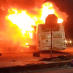 Private bus catches fire on Bengaluru-Anantapur highway: Tires burst, students escape with a short distance