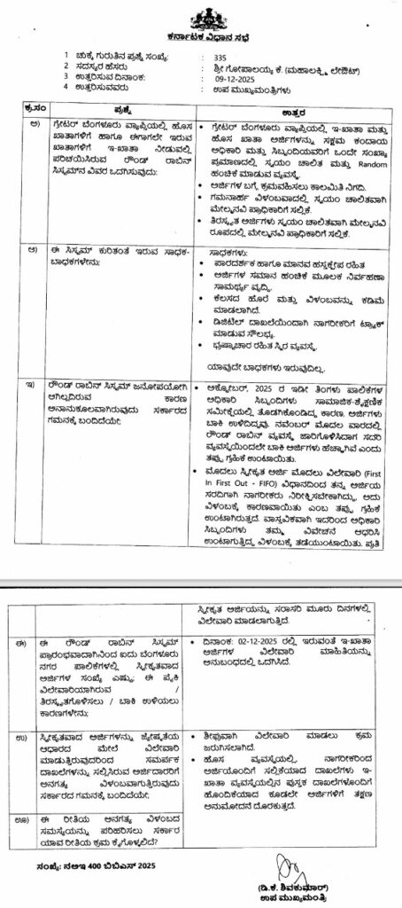 ರೌಂಡ್ ರಾಬಿನ್ ರದ್ದು: ಇ–ಖಾತೆ ತಡವಿಳಂಬ ಕುರಿತು TheBengaluruLive ವರದಿಗಳ ಬಳಿಕ ವಿಧಾನಸಭೆಯಲ್ಲಿ ಡಿಕೆ ಶಿವಕುಮಾರ್ ಘೋಷಣೆ 2 MLA Gopalaiah’s query about public dissatisfaction with the Round Robin mechanism