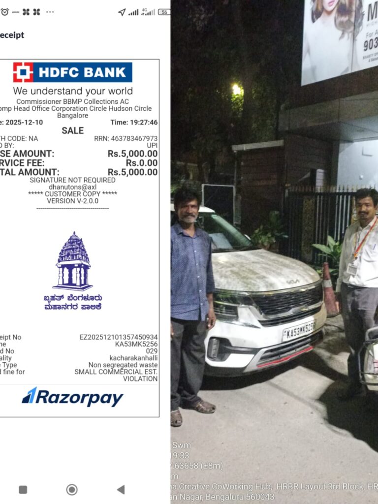 Garbage dumping caught on camera: Vehicle owner fined ₹5,000 for illegal garbage dumping in Saravajnanagar