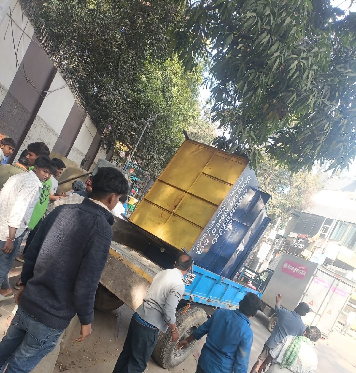 Footpath encroachment clearance operation on Jyoti Nivas College Road in Koramangala