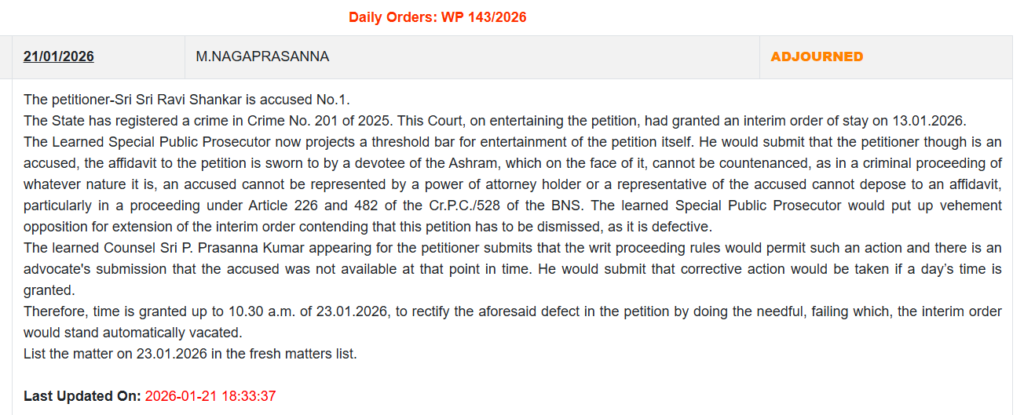 Warning to Sri Sri Ravi Shankar over affidavit error: Interim stay order will be lifted if not corrected