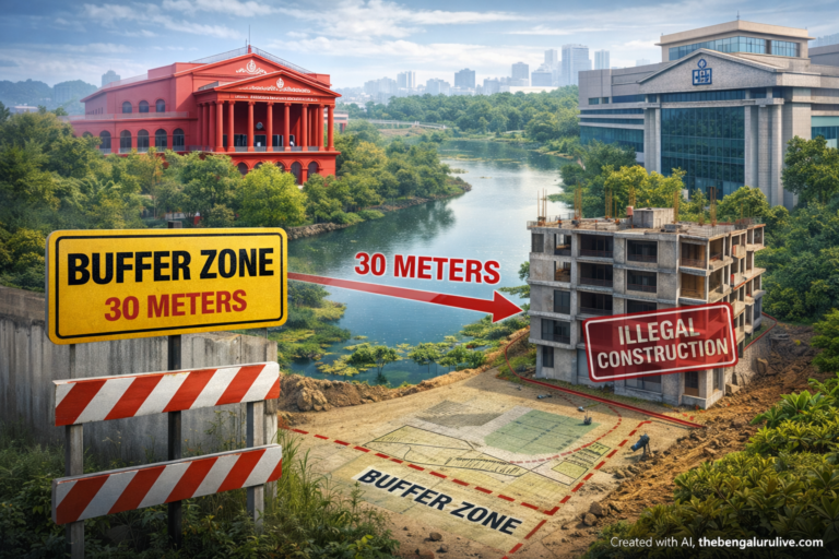 High Court takes serious view in Sarakki Lake case: 30 m. Buffer violation, report mandatory within 3 months