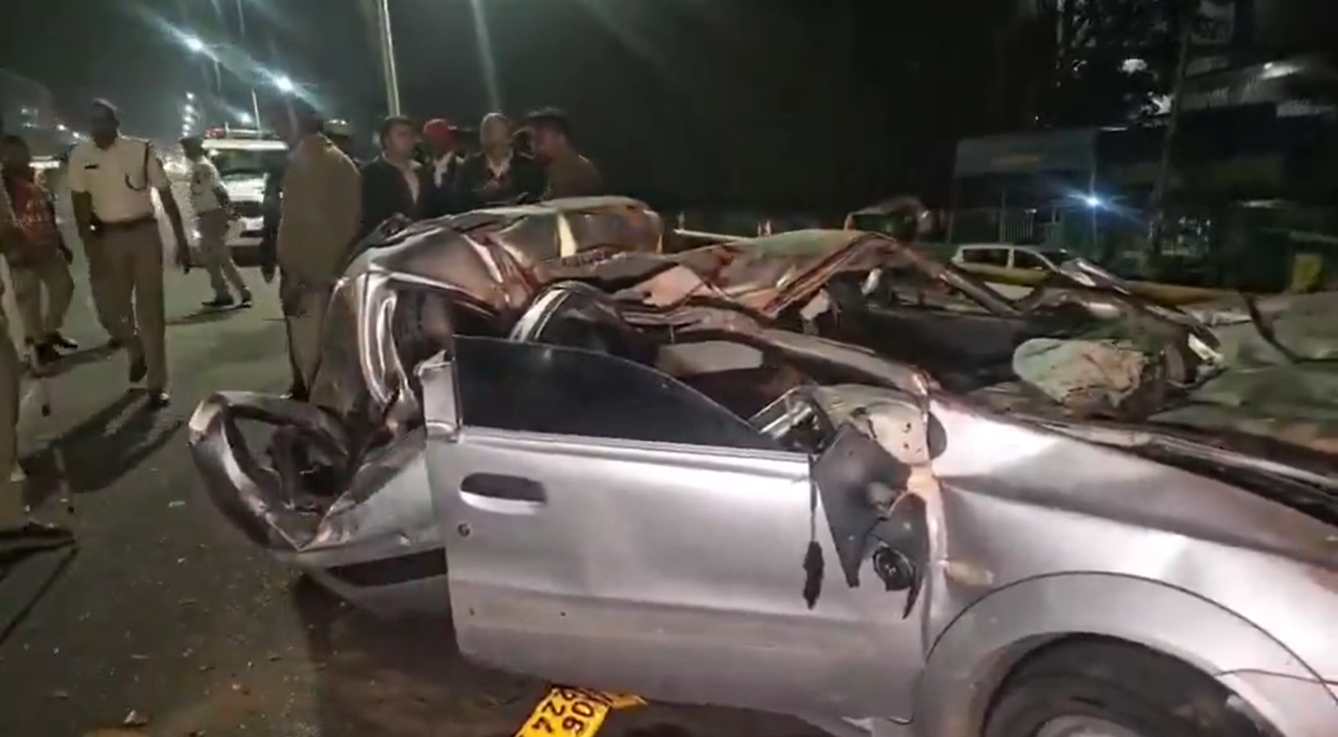 Fatal accident on Nelamangala Highway at midnight: Car jumps divider and hits KSRTC bus, 5 youths die