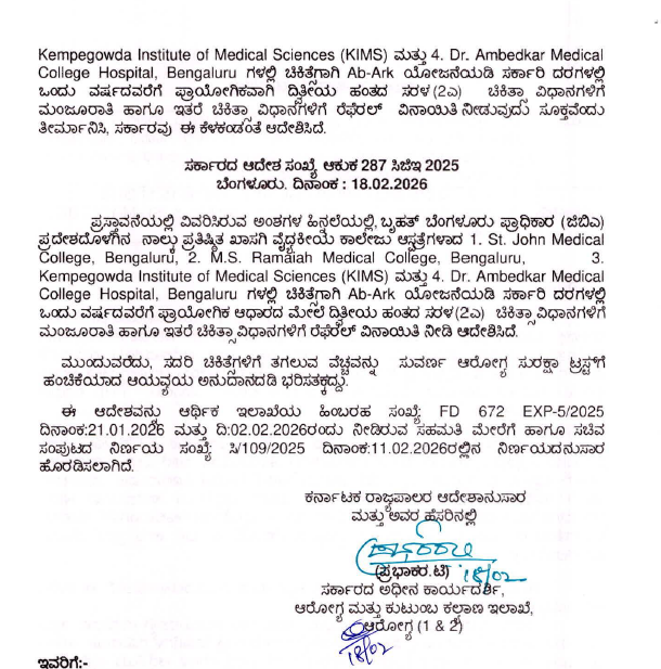 ಆಯುಷ್ಮಾನ್ ಭಾರತ್–ಆರೋಗ್ಯ ಕರ್ನಾಟಕ ಯೋಜನೆ ಅಡಿಯಲ್ಲಿ ಬೆಂಗಳೂರಿನ 4 ವೈದ್ಯಕೀಯ ಕಾಲೇಜುಗಳಿಗೆ ಅನುಮೋದನೆ 3 Healthcare Boost: Find Out the 4 Bengaluru Hospitals Cleared for Ayushman Bharat – Arogya Karnataka Scheme