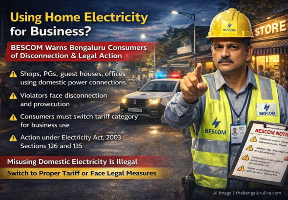 Are you running a shop or PG with your home's electricity connection? BESCOM warns of strict action