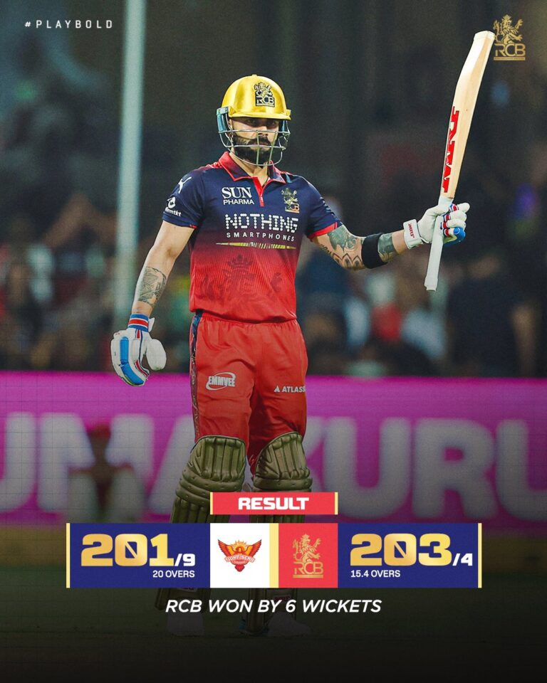 RCB chased down the 201-run target in 15.4 overs, registering a huge win in the opening match of the IPL