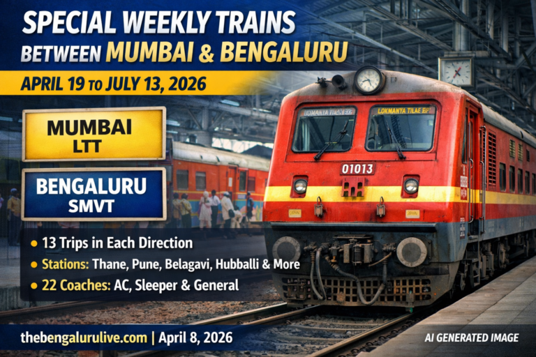 ಬೆಸಿಗೆ ಪ್ರಯಾಣಿಕರ ದಟ್ಟಣೆ ನಿವಾರಣೆ: ಮುಂಬೈ–ಬೆಂಗಳೂರು ನಡುವೆ ವಾರದ ವಿಶೇಷ ರೈಲುಗಳ ಘೋಷಣೆ