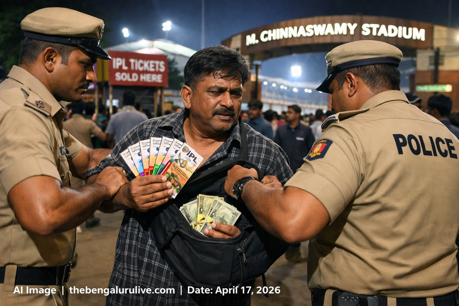 ಚಿನ್ನಸ್ವಾಮಿ ಕ್ರೀಡಾಂಗಣದಲ್ಲಿ ಐಪಿಎಲ್ ಟಿಕೆಟ್‌ಗಳ ಕಾಳಾಬಜಾರ್: 49 ವರ್ಷದ ವ್ಯಕ್ತಿ ಬಂಧನ