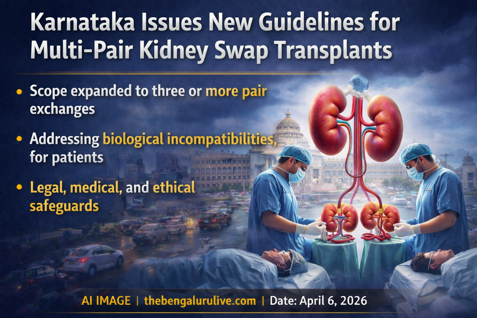 ಕಿಡ್ನಿ ಟ್ರಾನ್ಸ್‌ಪ್ಲಾಂಟ್‌ಗೆ ಹೊಸ ದಾರಿ: ಕರ್ನಾಟಕದಲ್ಲಿ ಮಲ್ಟಿ-ಪೇರ್ ಸ್ವಾಪ್ ಟ್ರಾನ್ಸ್‌ಪ್ಲಾಂಟ್‌ಗೆ ಮಾರ್ಗಸೂಚಿ ಜಾರಿ