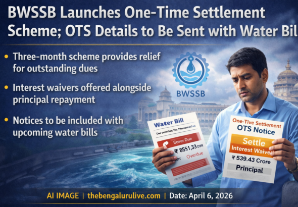 BWSSBಯಿಂದ ಒನ್ ಟೈಮ್ ಸೆಟ್ಲ್ಮೆಂಟ್ (OTS) ಯೋಜನೆ ಜಾರಿ; ನೀರಿನ ಬಿಲ್ ಜೊತೆಗೆ ನೋಟಿಸ್ ವಿತರಣೆ