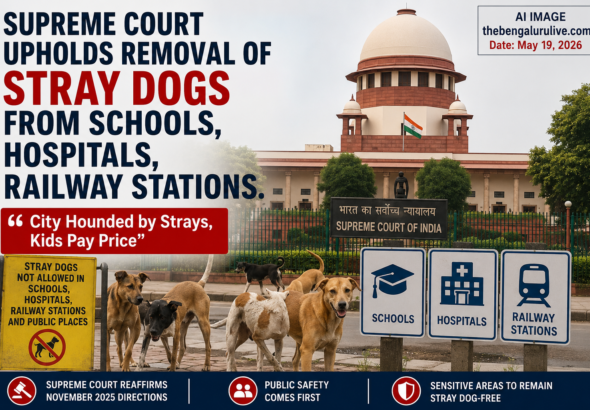 ಶಾಲೆಗಳು, ಆಸ್ಪತ್ರೆಗಳು, ರೈಲು ನಿಲ್ದಾಣಗಳಿಂದ ಬೀದಿ ನಾಯಿಗಳನ್ನು ತೆರವುಗೊಳಿಸುವ ಆದೇಶಕ್ಕೆ ಸುಪ್ರೀಂ ಕೋರ್ಟ್ ಮುದ್ರೆ