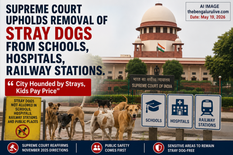 ಶಾಲೆಗಳು, ಆಸ್ಪತ್ರೆಗಳು, ರೈಲು ನಿಲ್ದಾಣಗಳಿಂದ ಬೀದಿ ನಾಯಿಗಳನ್ನು ತೆರವುಗೊಳಿಸುವ ಆದೇಶಕ್ಕೆ ಸುಪ್ರೀಂ ಕೋರ್ಟ್ ಮುದ್ರೆ