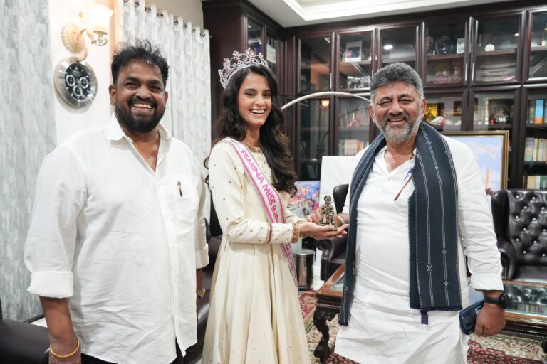 ಫೆಮಿನಾ ಮಿಸ್ ಇಂಡಿಯಾ ವರ್ಲ್ಡ್ 2026 ವಿಜೇತೆ ಸಾಧ್ವಿ ಸತೀಶ್ ಸೈಲ್ ಡಿಕೆ ಶಿವಕುಮಾರ್ ಭೇಟಿ