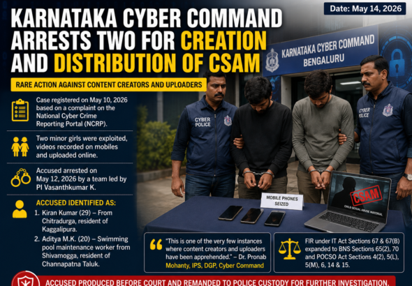 ಮಕ್ಕಳ ಮೇಲಿನ ಲೈಂಗಿಕ ದೌರ್ಜನ್ಯ ವಿಡಿಯೋ ಸೃಷ್ಟಿಸಿ ಆನ್‌ಲೈನ್‌ನಲ್ಲಿ ಅಪ್‌ಲೋಡ್ ಆರೋಪ; ಕರ್ನಾಟಕ ಸೈಬರ್ ಕಮಾಂಡ್ ಇಬ್ಬರ ಬಂಧನ