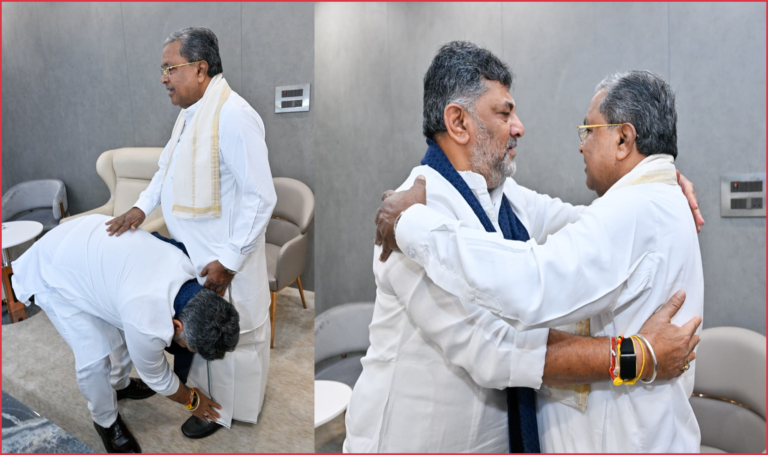 ಉಪಹಾರ ಕೂಟದಲ್ಲಿ ಸಿದ್ದರಾಮಯ್ಯ ಕಾಲಿಗೆ ಬಿದ್ದು ಆಶೀರ್ವಾದ ಪಡೆದ ಡಿಕೆ ಶಿವಕುಮಾರ್; ಕಾಂಗ್ರೆಸ್‌ನಲ್ಲಿ ಸುಗಮ ಅಧಿಕಾರ ವರ್ಗಾವಣೆ ಸಂದೇಶ?