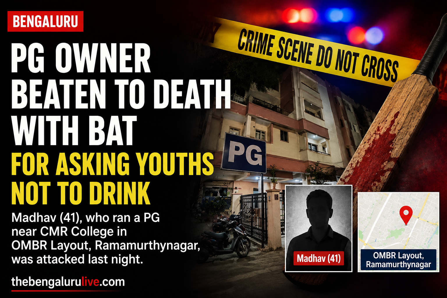 ಮದ್ಯಪಾನ ಮಾಡಬೇಡಿ ಎಂದು ಹೇಳಿದ್ದಕ್ಕೆ ಪಿಜಿ ಮಾಲಿಕನ ಹತ್ಯೆ; ಕ್ರಿಕೆಟ್ ಬ್ಯಾಟ್‌ನಿಂದ ಹೊಡೆದು ಕೊಂದ ಆರೋಪದಲ್ಲಿ ಇಬ್ಬರ ಬಂಧನ