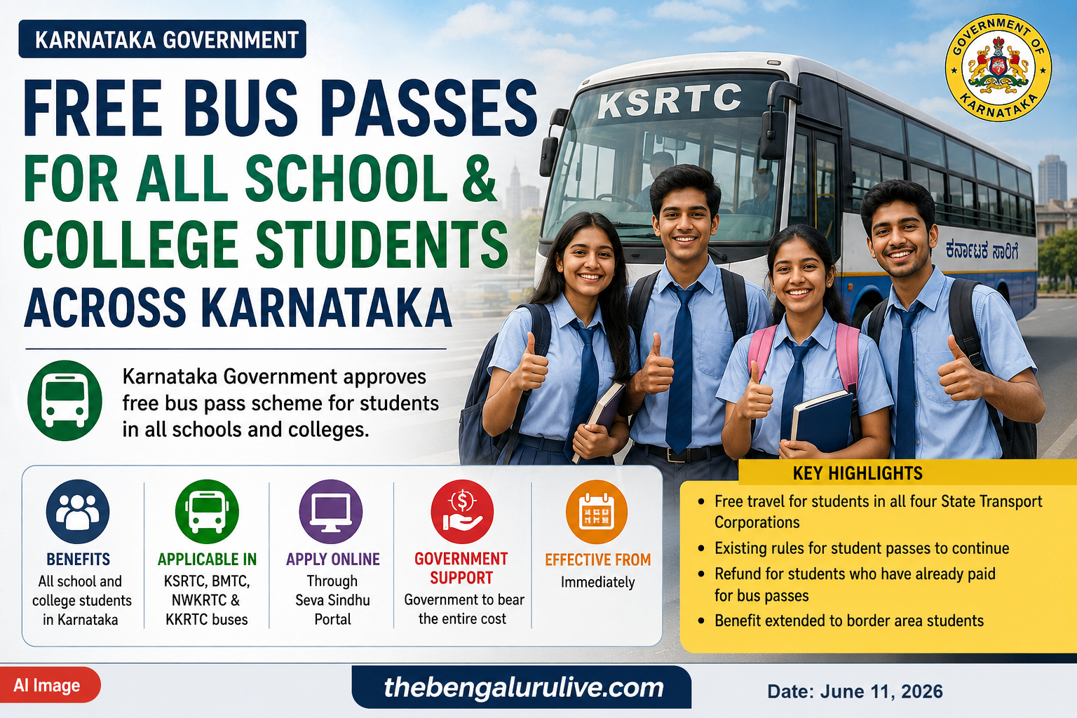 ರಾಜ್ಯದ ಎಲ್ಲಾ ಶಾಲಾ-ಕಾಲೇಜು ವಿದ್ಯಾರ್ಥಿಗಳಿಗೆ ಉಚಿತ ಬಸ್ ಪಾಸ್; ಕರ್ನಾಟಕ ಸರ್ಕಾರದಿಂದ ಮಹತ್ವದ ಆದೇಶ