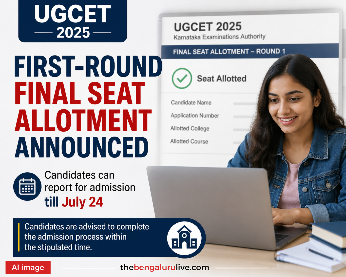 UGCET ಮೊದಲ ಸುತ್ತಿನ ಅಂತಿಮ ಸೀಟ್ ಹಂಚಿಕೆ ಪ್ರಕಟ; ಅಭ್ಯರ್ಥಿಗಳು ಜುಲೈ 24ರವರೆಗೆ ಪ್ರವೇಶಕ್ಕೆ ಹಾಜರಾಗಬಹುದು