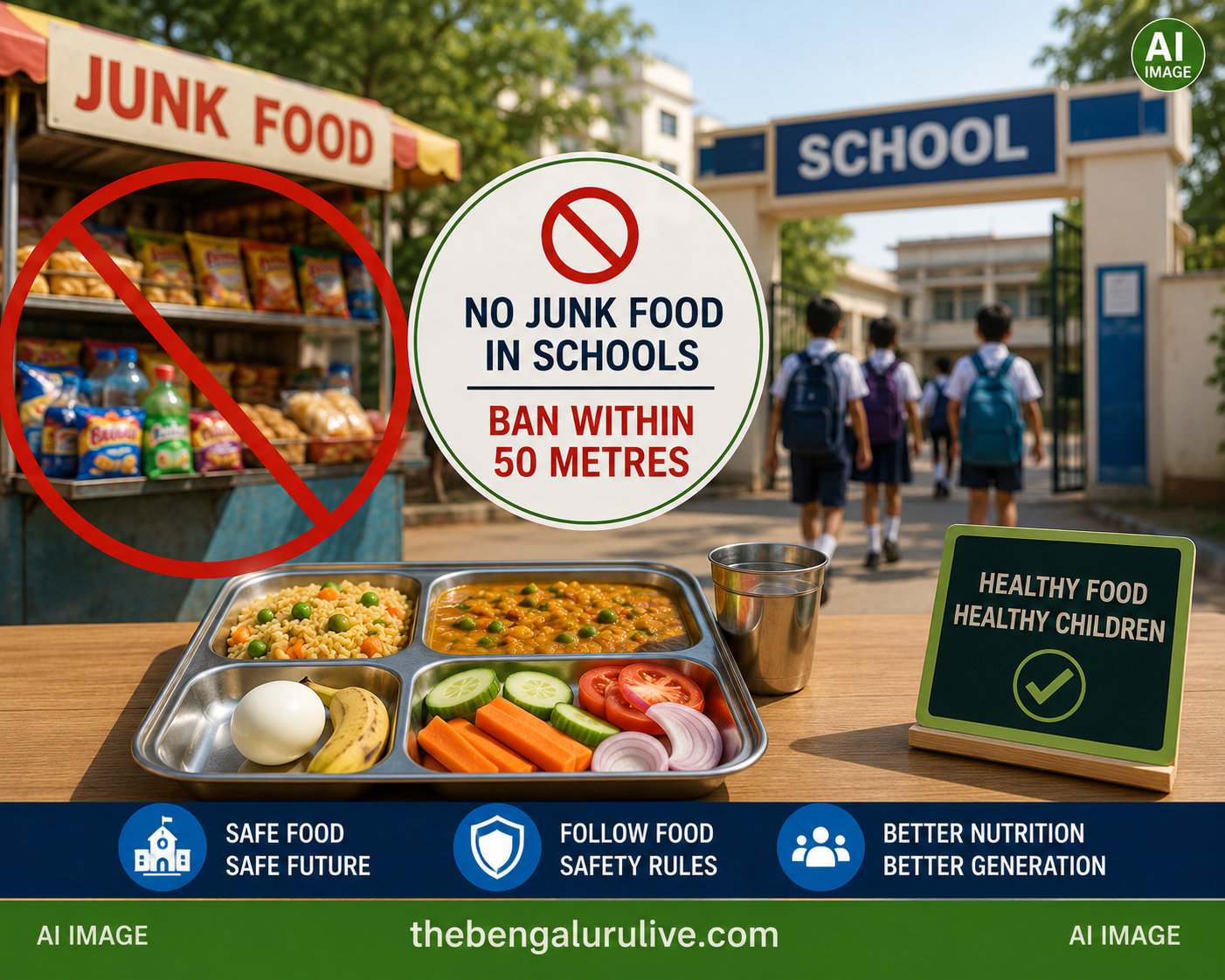 ಶಾಲೆ-ಕಾಲೇಜುಗಳ ಸುತ್ತ 50 ಮೀಟರ್ ವ್ಯಾಪ್ತಿಯಲ್ಲಿ ಜಂಕ್ ಫುಡ್ ಮಾರಾಟಕ್ಕೆ ನಿಷೇಧ: ಕರ್ನಾಟಕ ಆಹಾರ ಸುರಕ್ಷತಾ ಇಲಾಖೆ