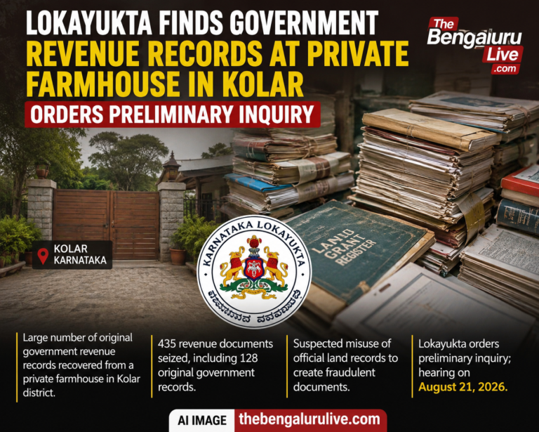 ಕೋಲಾರದ ಖಾಸಗಿ ಫಾರ್ಮ್‌ಹೌಸ್‌ನಲ್ಲಿ ಸರ್ಕಾರಿ ಕಂದಾಯ ದಾಖಲೆ ಪತ್ತೆ; ಪ್ರಾಥಮಿಕ ವಿಚಾರಣೆಗೆ ಲೋಕಾಯುಕ್ತ ಆದೇಶ