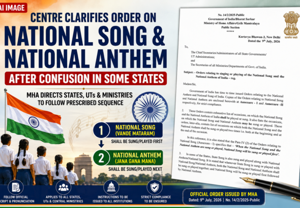 ಕೆಲವು ರಾಜ್ಯಗಳಲ್ಲಿ ಗೊಂದಲದ ಬಳಿಕ ರಾಷ್ಟ್ರೀಯ ಗೀತೆ–ರಾಷ್ಟ್ರಗೀತೆ ಗಾಯನ ಕ್ರಮ ಸ್ಪಷ್ಟಪಡಿಸಿದ ಕೇಂದ್ರ ಸರ್ಕಾರ