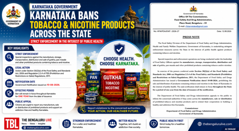 ಕರ್ನಾಟಕದಲ್ಲಿ ತಂಬಾಕು ಅಥವಾ ನಿಕೋಟಿನ್ ಹೊಂದಿರುವ ಗುಟ್ಕಾ, ಪಾನ್ ಮಸಾಲಾ ಮಾರಾಟ-ವಿತರಣೆಗೆ ಒಂದು ವರ್ಷದ ನಿಷೇಧ