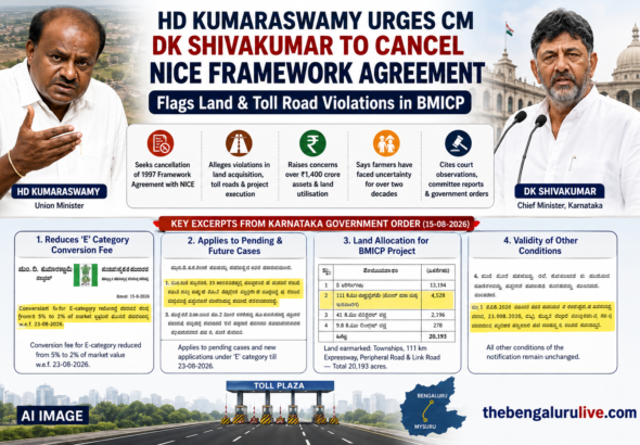 NICE ಫ್ರೇಮ್‌ವರ್ಕ್ ಒಪ್ಪಂದ ರದ್ದುಪಡಿಸಲು ಎಚ್.ಡಿ. ಕುಮಾರಸ್ವಾಮಿ ಆಗ್ರಹ; BMICP ಭೂಮಿ, ಟೋಲ್ ರಸ್ತೆ ಉಲ್ಲಂಘನೆಗಳ ಆರೋಪ