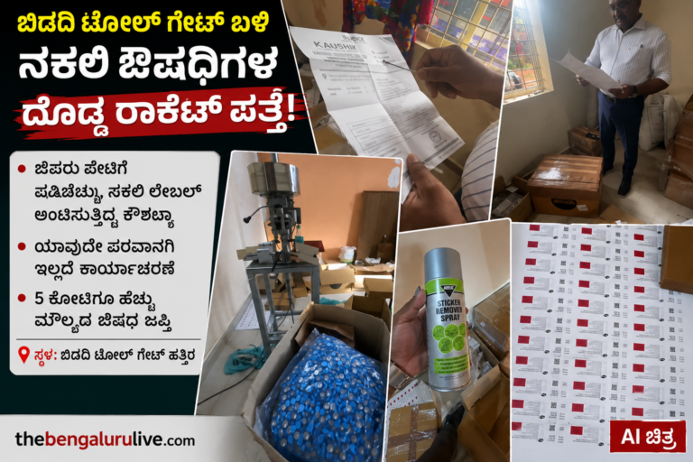 ಬಿಡದಿ ಟೋಲ್ ಗೇಟ್ ಬಳಿ ಶಂಕಿತ ನಕಲಿ ಔಷಧ ದಂಧೆ ಪತ್ತೆ; ₹5 ಕೋಟಿಗೂ ಹೆಚ್ಚು ಮೌಲ್ಯದ ಔಷಧ ಪತ್ತೆ